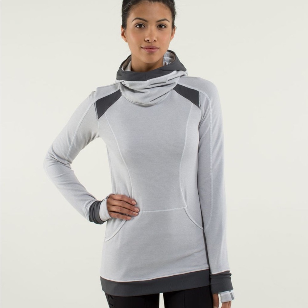 Lululemon Base Runner Hoodie, White/Gray/Wee stripe, Size 4, EUC